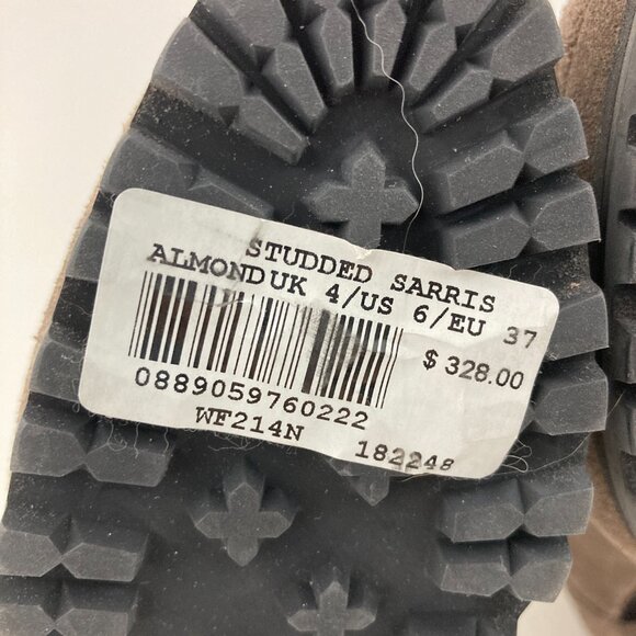 NWT All Saints Studded Sarris Suede Ankle Booties Size 6 Taupe Heels Almond Toe - Picture 10 of 11